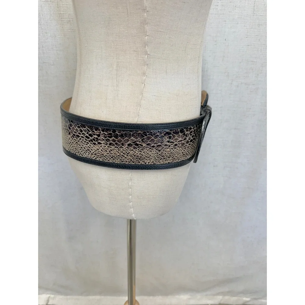 Leatherock Snakeskin Print Black Leather Wide Waist Belt Womens 34 6658 USA Made